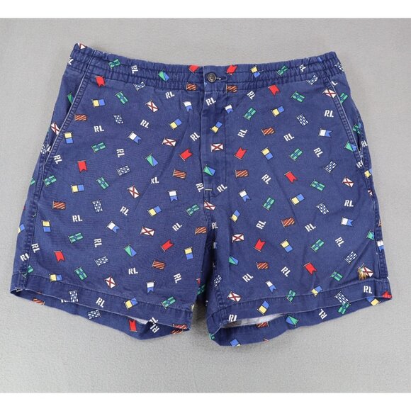 Polo Ralph Lauren Mens Swim Trunks Shorts Size L Blue Nautical Flag Drawstring - Picture 1 of 8